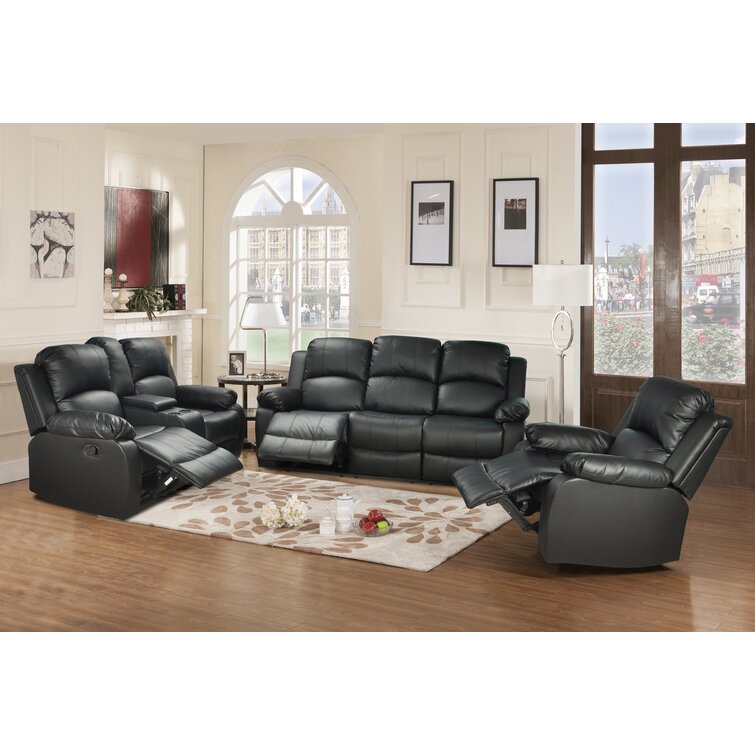 pon living 3 Piece Faux Leather Reclining Living Room Set